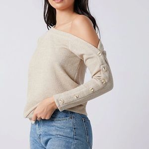 Asymmetrical Neck Buttoned Sweater
